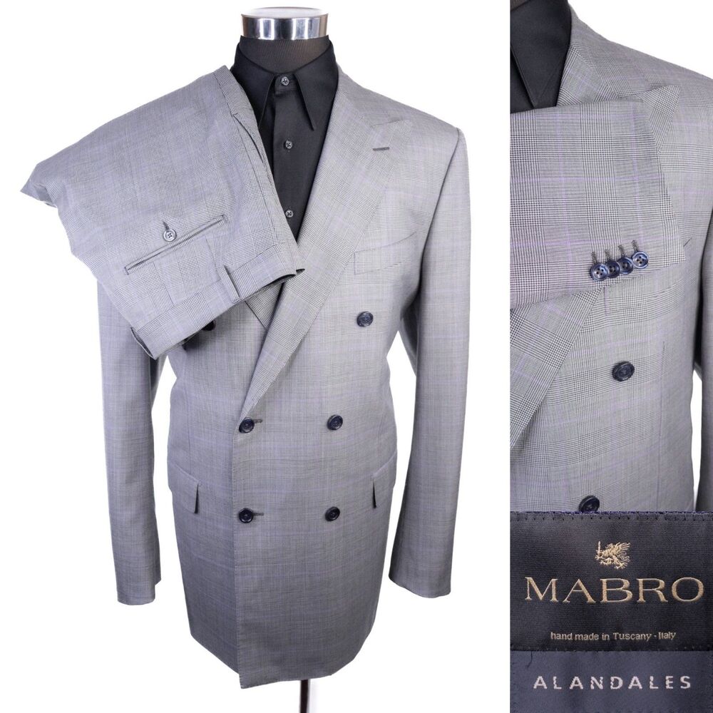 Alandales Hand Made MABRO 2-Pcs Double-Breasted Plaid Blazer Sz 48L Pants 40X35